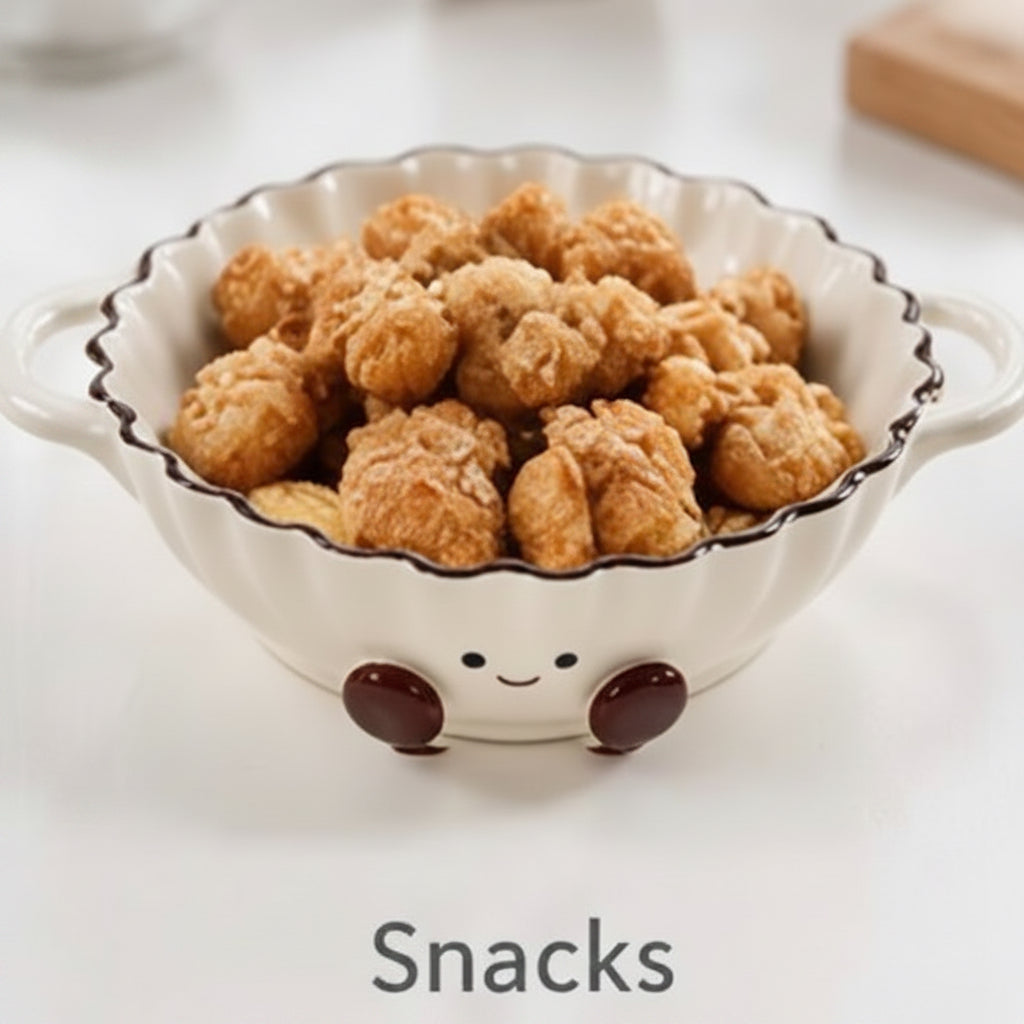 Cute Smiley Ceramic Handled Serving Bowl