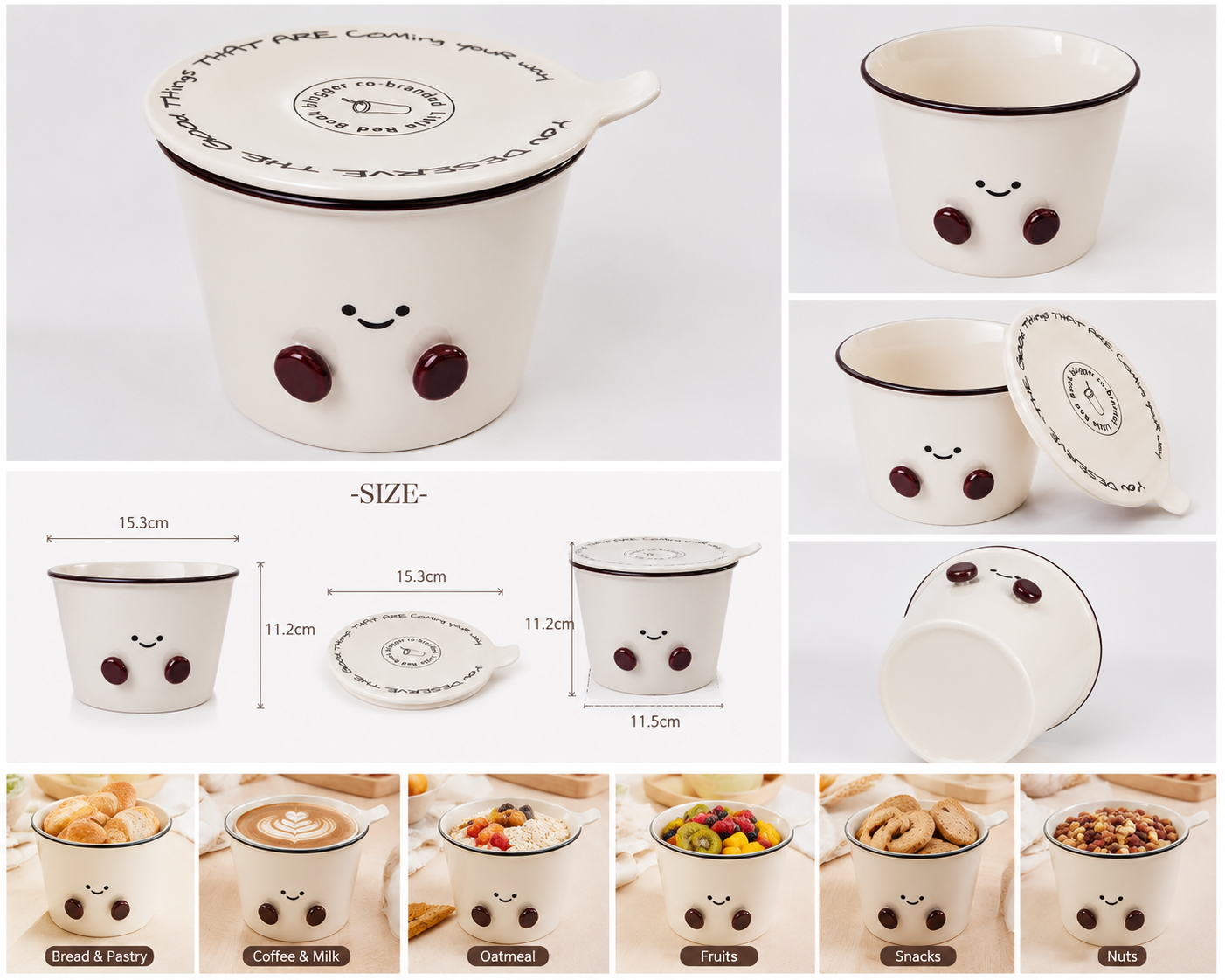 Cute Smiley Ceramic Storage Bowl with Lid