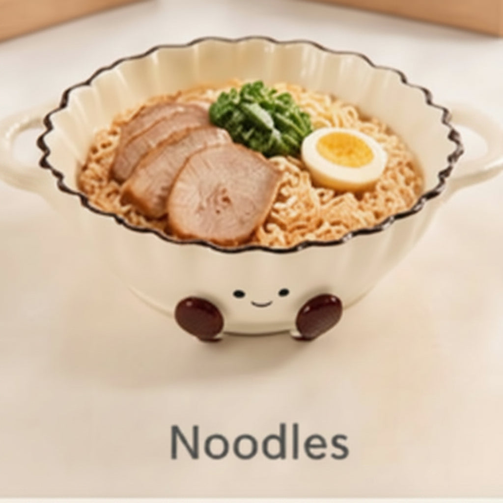 Cute Smiley Ceramic Handled Serving Bowl
