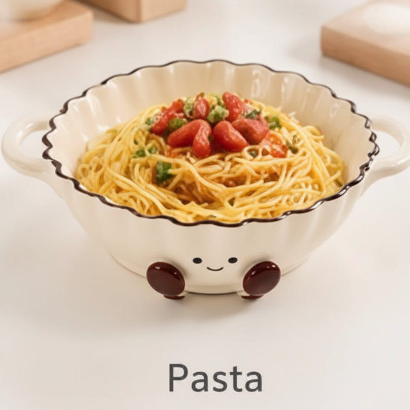 Cute Smiley Ceramic Handled Serving Bowl