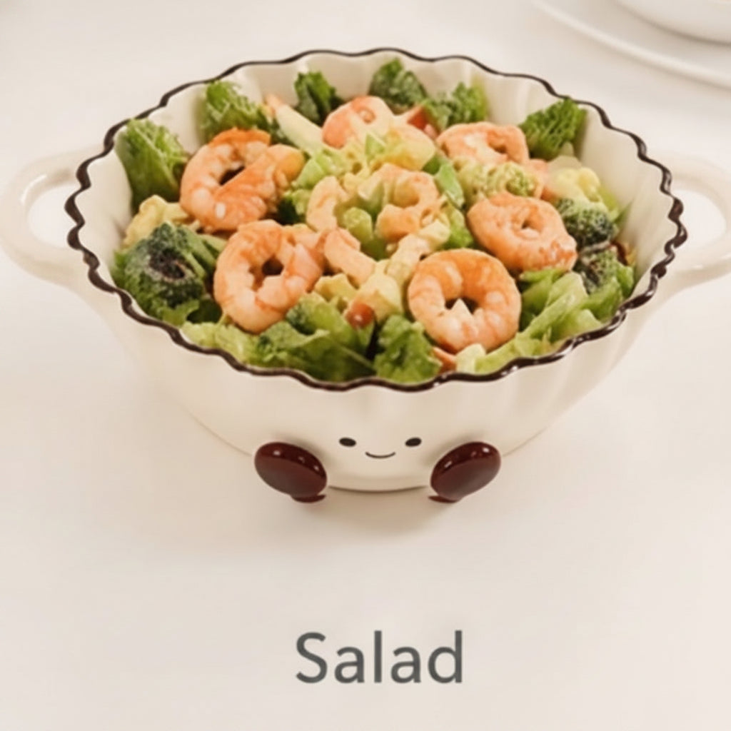 Cute Smiley Ceramic Handled Serving Bowl