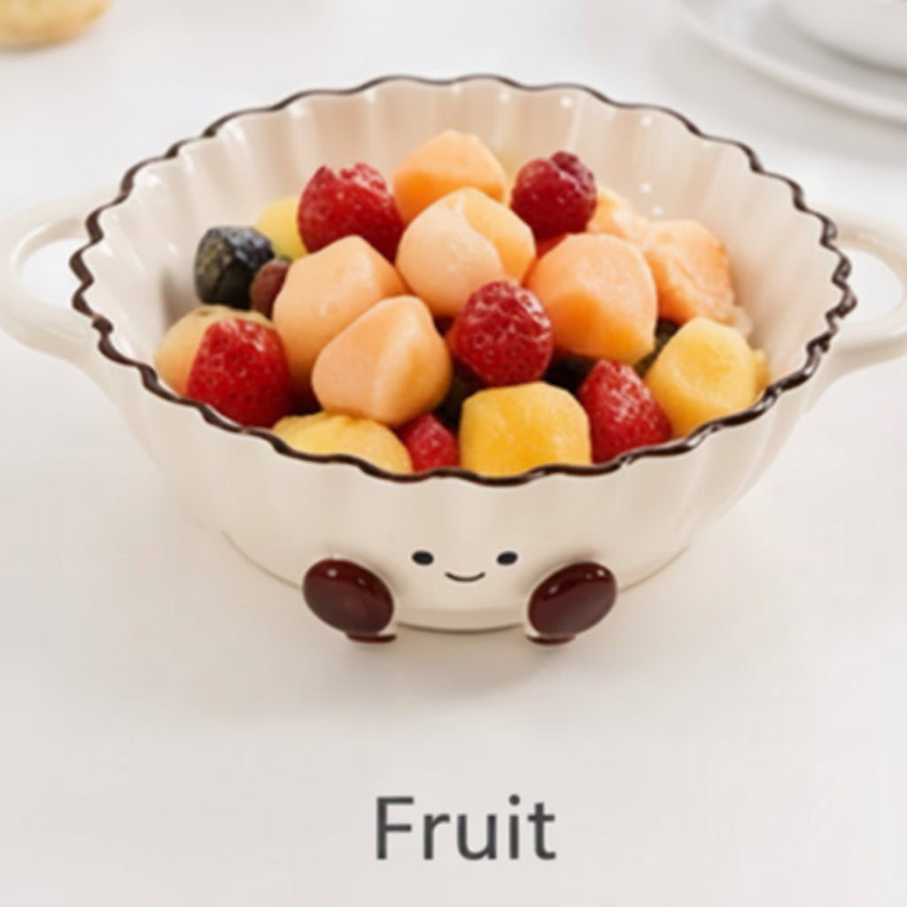 Cute Smiley Ceramic Handled Serving Bowl
