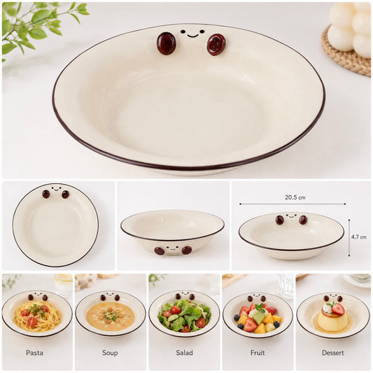 Cute Smiley Ceramic Handled Serving Bowl