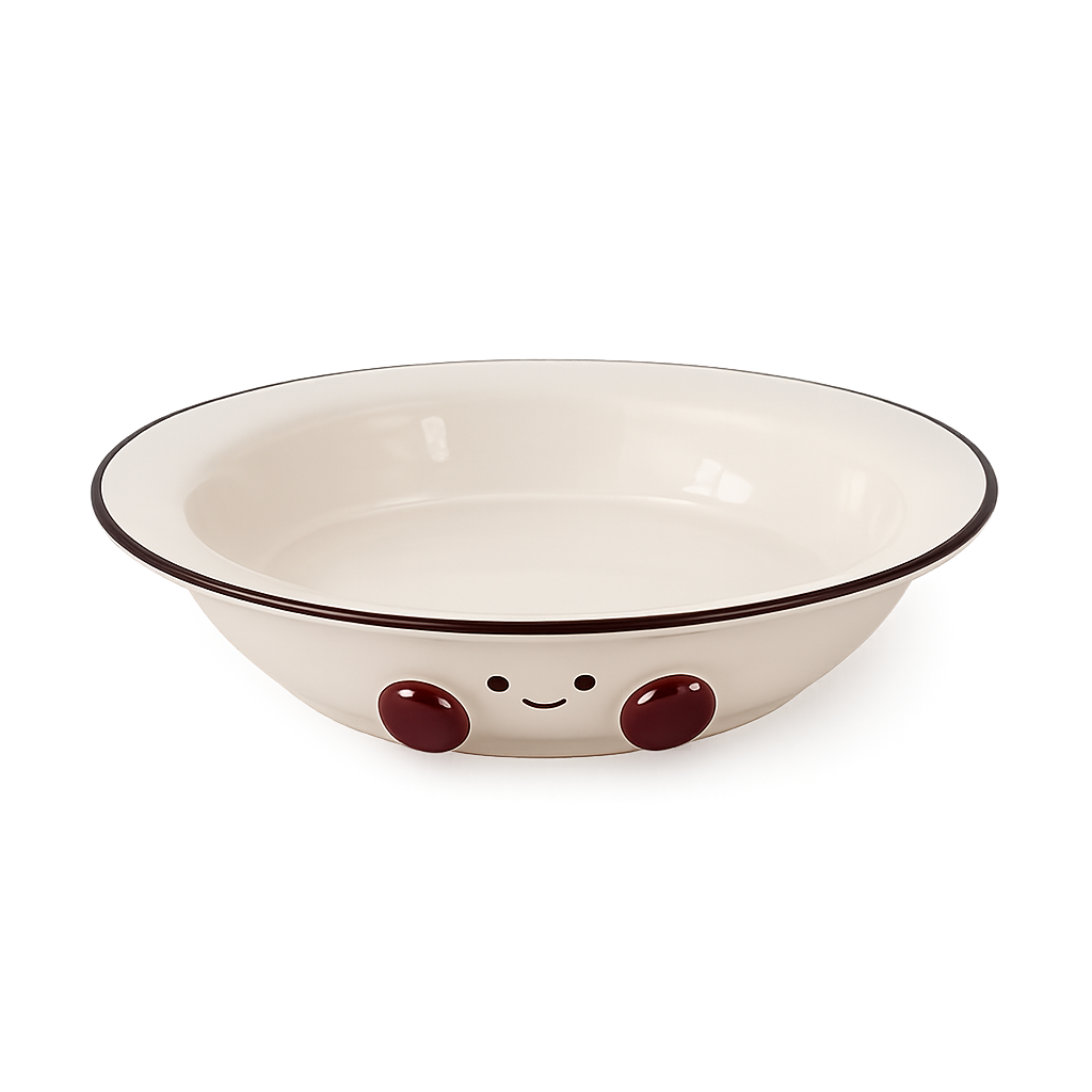 Cute Smiley Ceramic Handled Serving Bowl