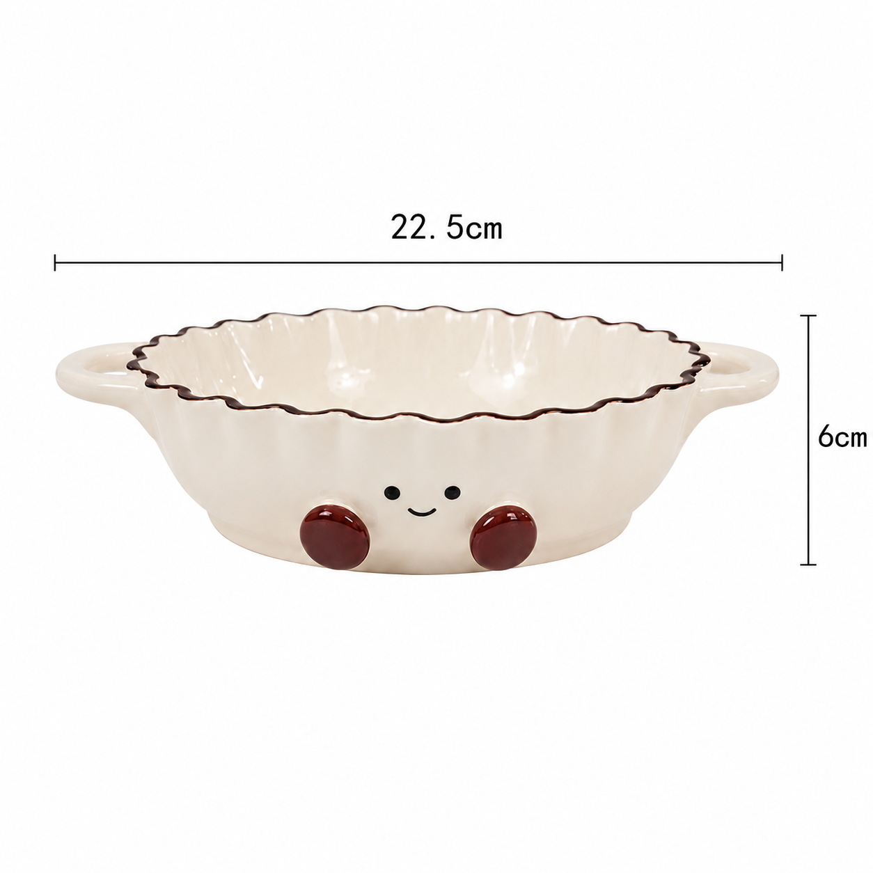 Cute Smiley Ceramic Handled Serving Bowl