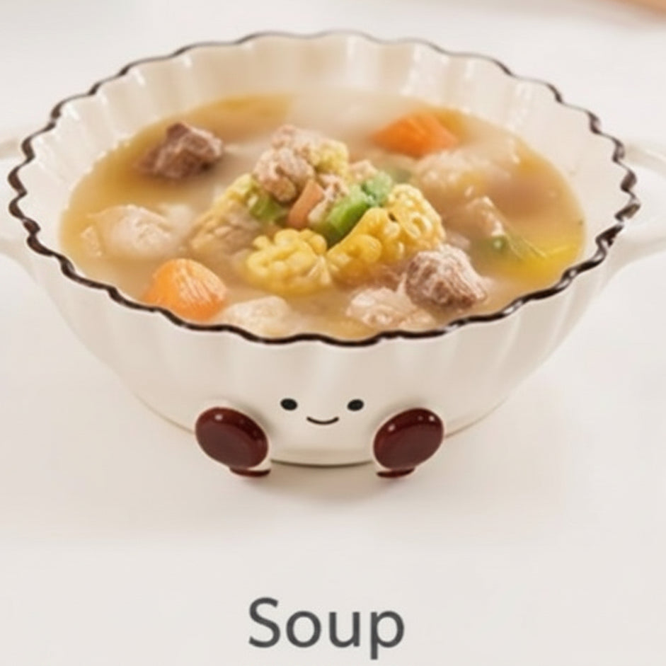 Cute Smiley Ceramic Handled Serving Bowl