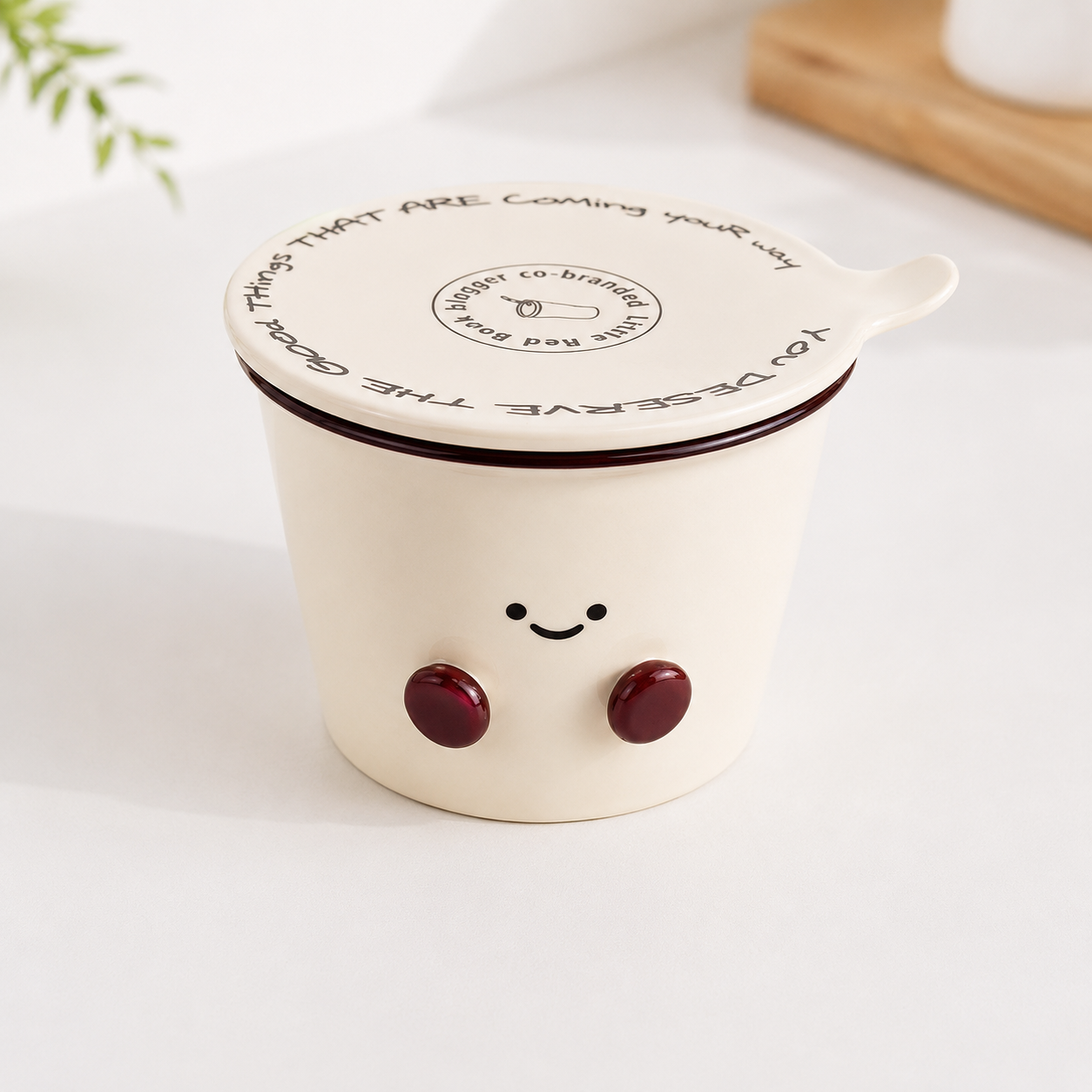 Cute Smiley Ceramic Storage Bowl with Lid