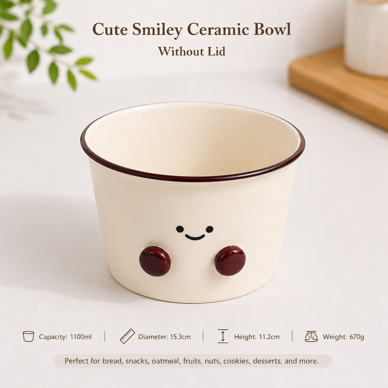 Cute Smiley Ceramic Storage Bowl with Lid