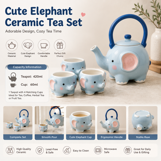 Cute Elephant Ceramic Tea Set