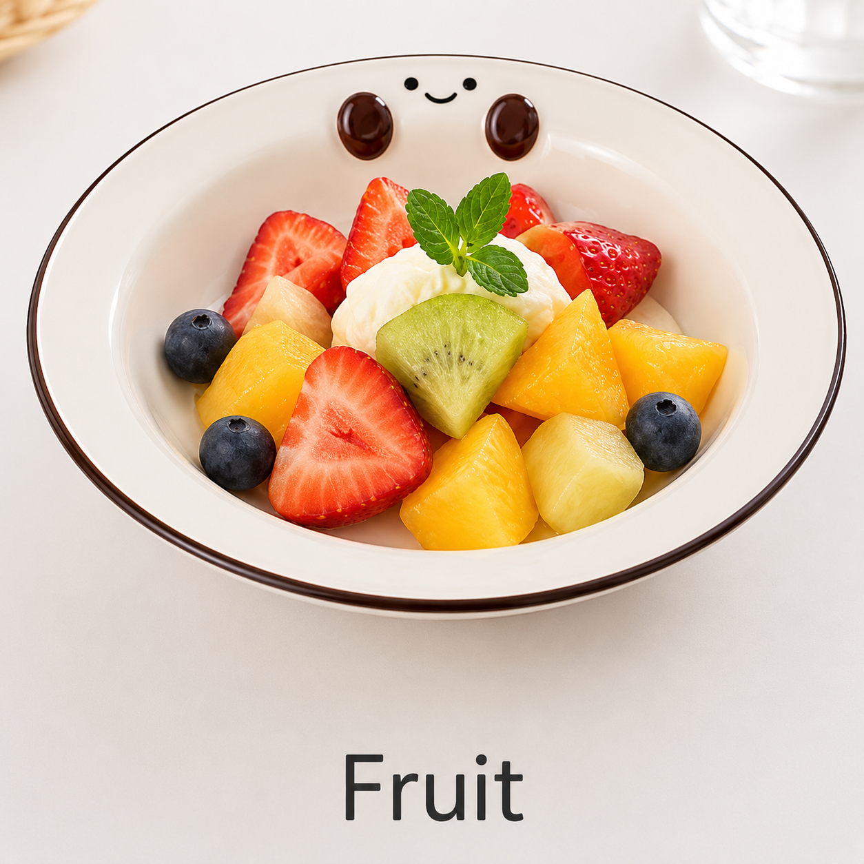 Cute Smiley Ceramic Handled Serving Bowl