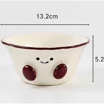 Cute Smiley Ceramic Bowl with Cherry Cheeks